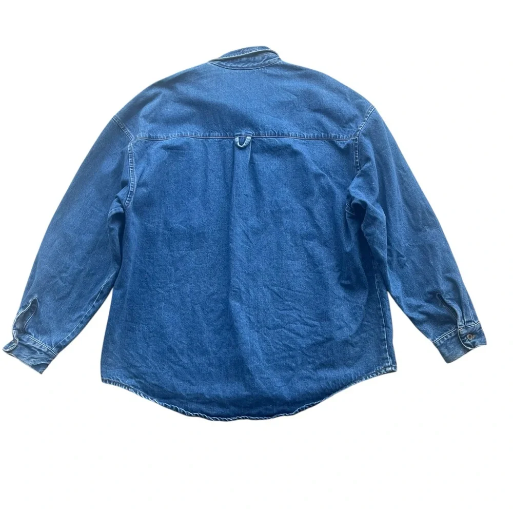 Lock Up Denim Mens XXL Med Wash Denim Button Front Long Sleeve Jean Shirt Jacket